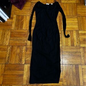 Marcella NYC Black midi dress with sheer sleeves XS